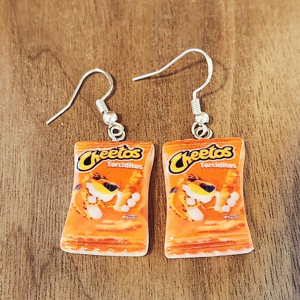 Handmade Chips Snack Bag Dangle Earrings Fun Novelty Jewelry for Women